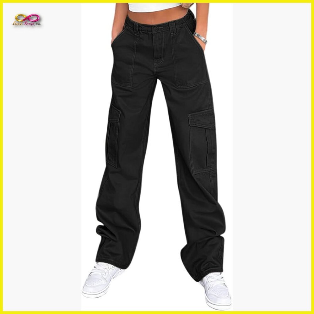 High Waisted Cargo Pants Wide Leg Y2K Streetwear Stretchy Casual Baggy Fit